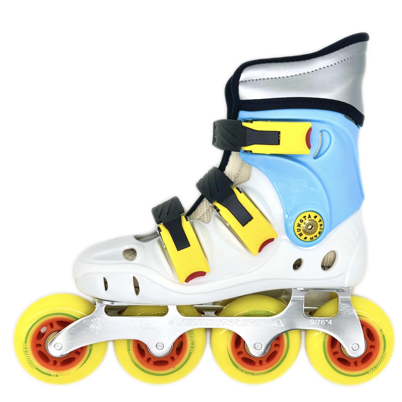 HUNGTA white inline skates – lightweight aluminum frame, made in Taiwan
