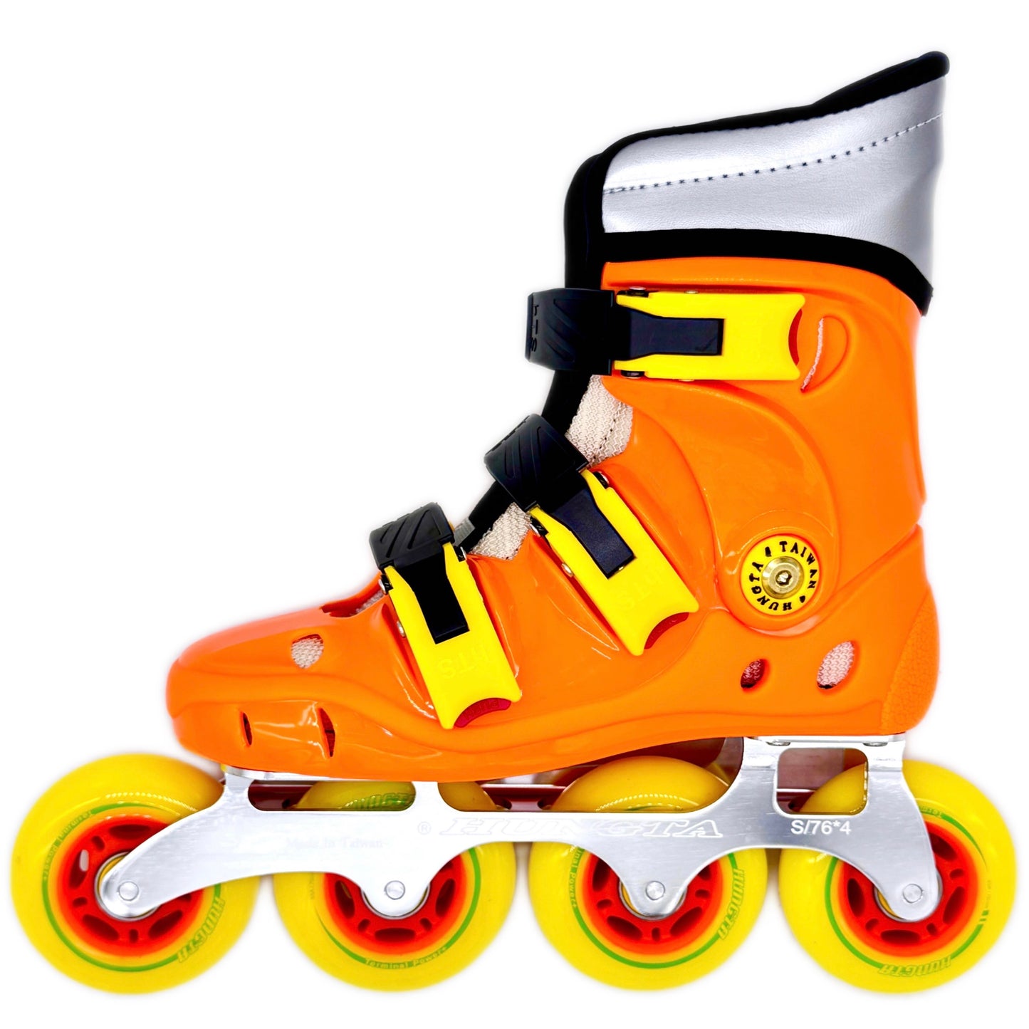 HUNGTA orange inline skates – lightweight aluminum frame, made in Taiwan